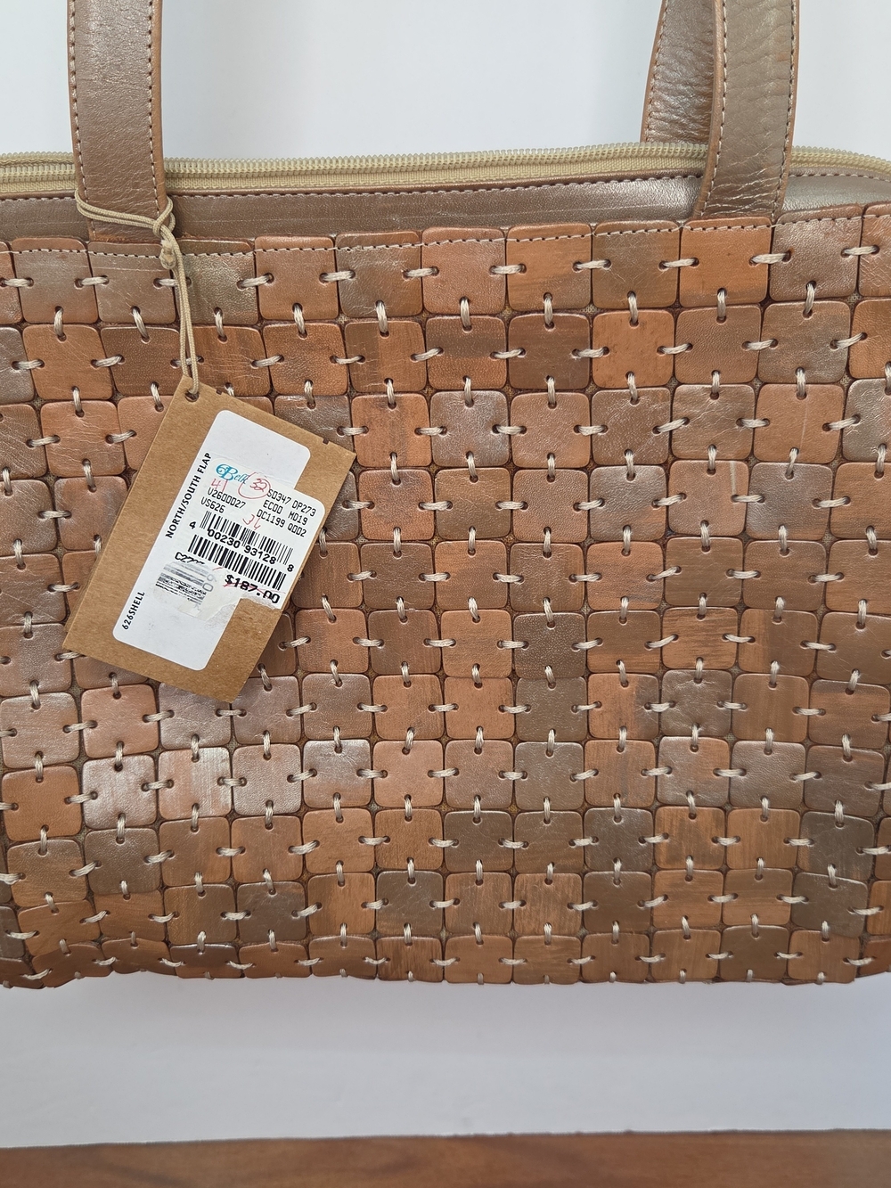 GEM Woven Leather Tote Bag in Metallic Tan 11"x9"x3"
